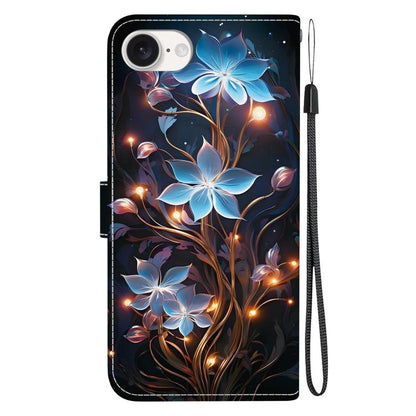 For iPhone 16e Crystal Texture Colored Drawing Leather Phone Case(Little Lantern Flower) - iPhone 16e Cases by buy2fix | Online Shopping UK | buy2fix