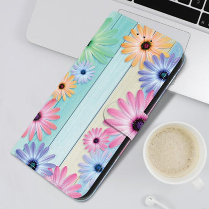 For iPhone 16e Crystal Texture Colored Drawing Leather Phone Case(Sunflowers) - iPhone 16e Cases by buy2fix | Online Shopping UK | buy2fix