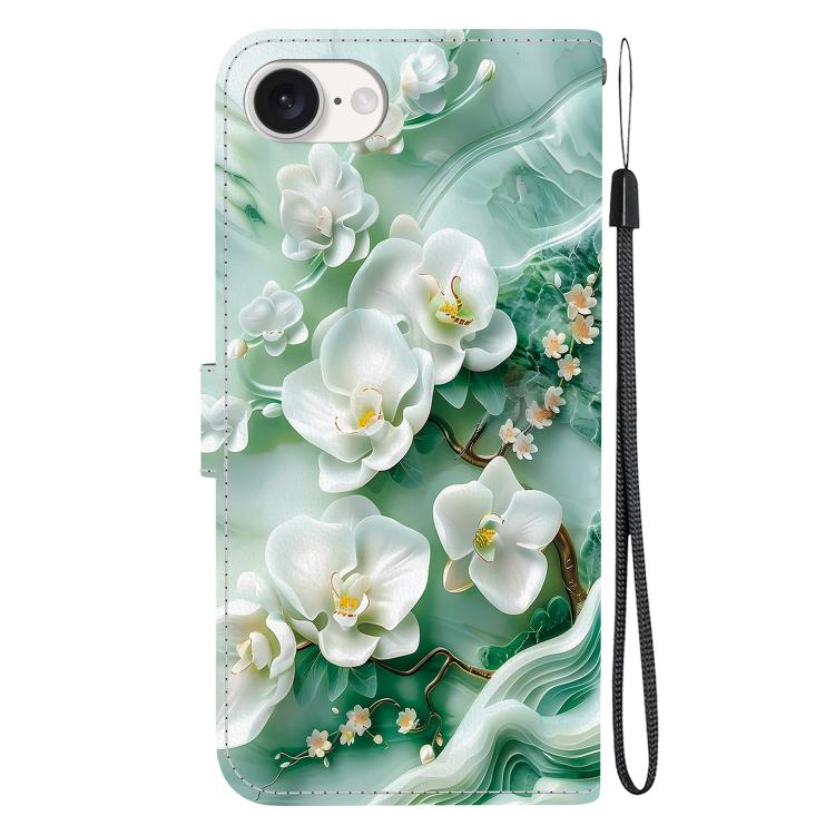 For iPhone 16e Crystal Texture Colored Drawing Leather Phone Case(Jade Flowers) - iPhone 16e Cases by buy2fix | Online Shopping UK | buy2fix