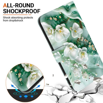 For iPhone 16e Crystal Texture Colored Drawing Leather Phone Case(Jade Flowers) - iPhone 16e Cases by buy2fix | Online Shopping UK | buy2fix