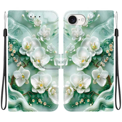 For iPhone 16e Crystal Texture Colored Drawing Leather Phone Case(Jade Flowers) - iPhone 16e Cases by buy2fix | Online Shopping UK | buy2fix