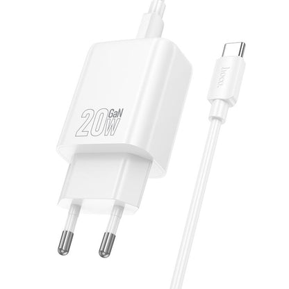 hoco N60 PD20W Type-C Charger Set with 1m Type-C to Type-C Cable, Specification:EU Plug(White) - USB Charger by hoco | Online Shopping UK | buy2fix