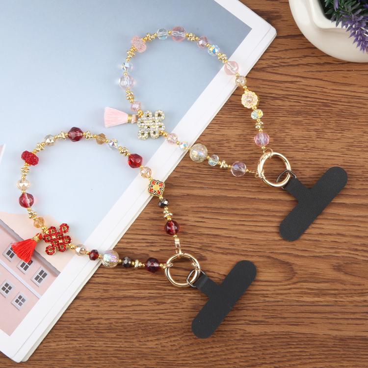 True Lover Knot Bead Chain Anti-Lost Phone Short Lanyard(Pink) - Lanyards & Wrist Straps by buy2fix | Online Shopping UK | buy2fix