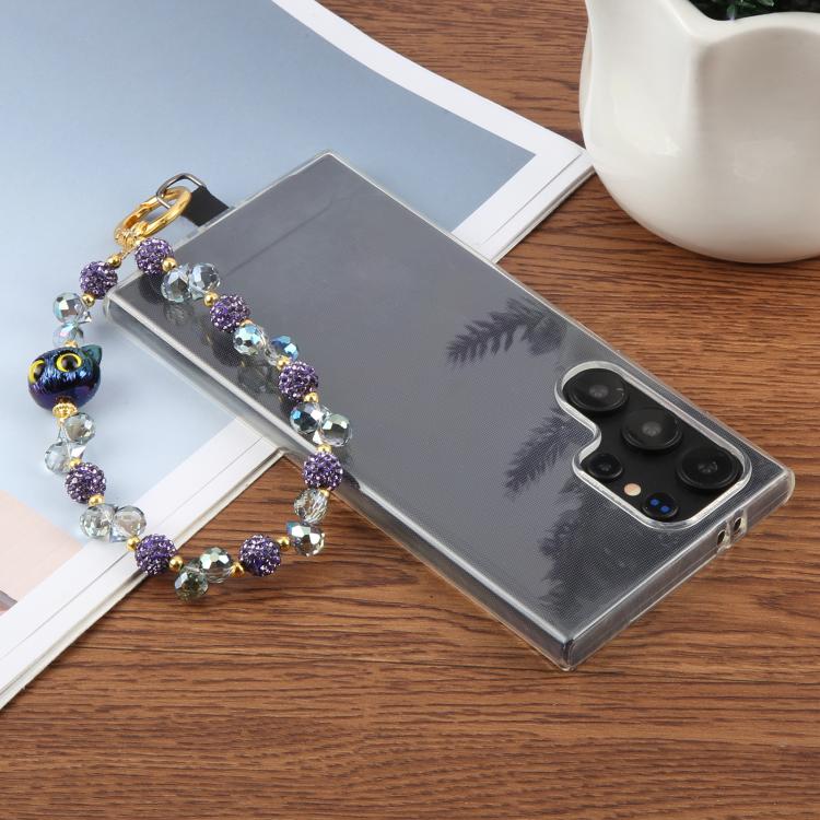 Cat Eye Bead Chain Anti-Lost Phone Short Lanyard(Purple) - Lanyards & Wrist Straps by buy2fix | Online Shopping UK | buy2fix