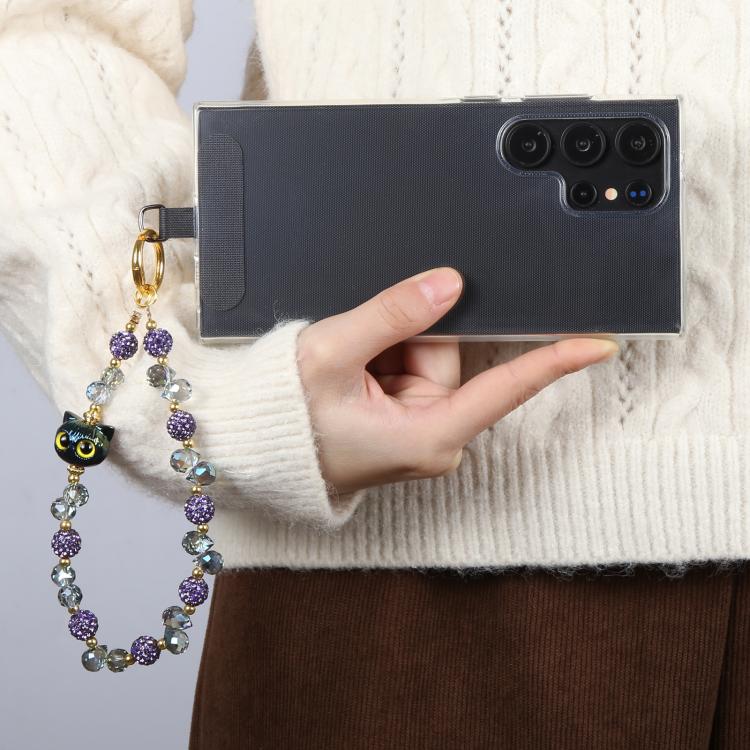 Cat Eye Bead Chain Anti-Lost Phone Short Lanyard(Purple) - Lanyards & Wrist Straps by buy2fix | Online Shopping UK | buy2fix