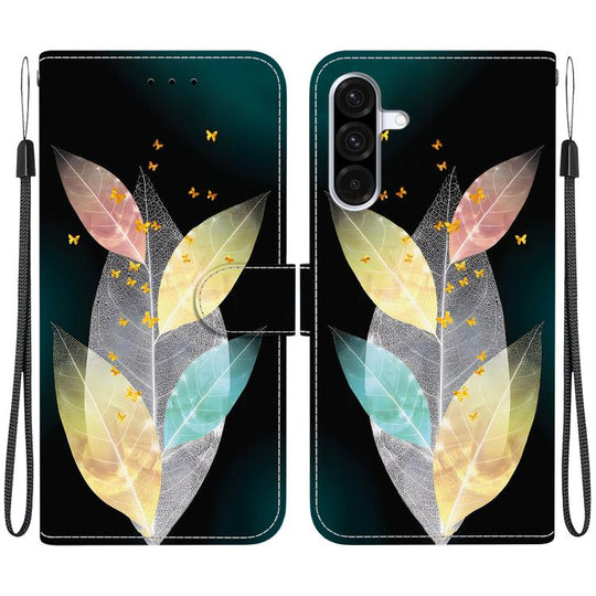 For Samsung Galaxy A26 5G Crystal Texture Colored Drawing Leather Phone Case(Colored Leaves)