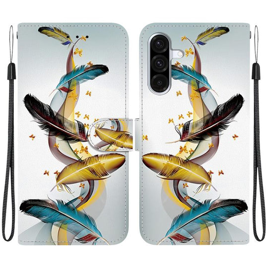 For Samsung Galaxy A36 / A56 5G Crystal Texture Colored Drawing Leather Phone Case(Gold Butterfly Feathers)