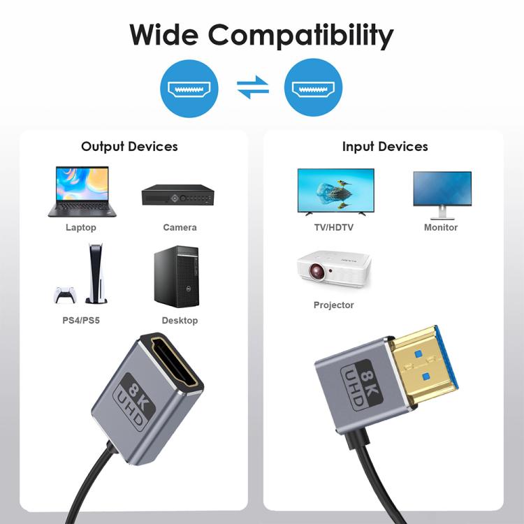 0.7m Coiled Coaxial 8K 48Gbps HDMI 2.1 Cable, Port:Male to Female Right Elbow - Cable by buy2fix | Online Shopping UK | buy2fix