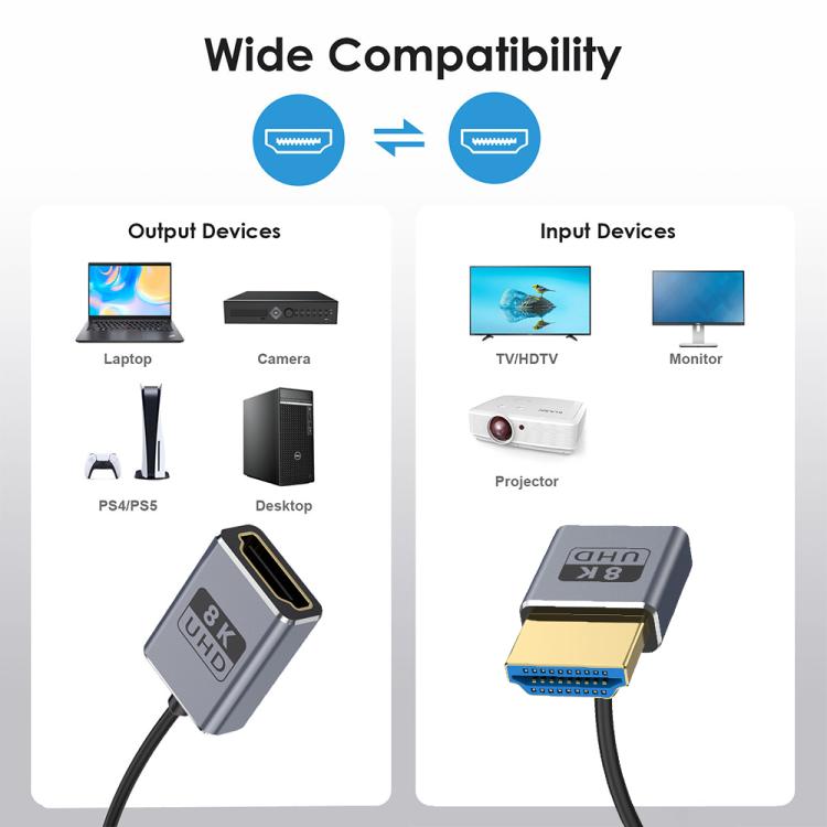 0.7m Coiled Coaxial 8K 48Gbps HDMI 2.1 Cable, Port:Male to Female Up Elbow - Cable by buy2fix | Online Shopping UK | buy2fix