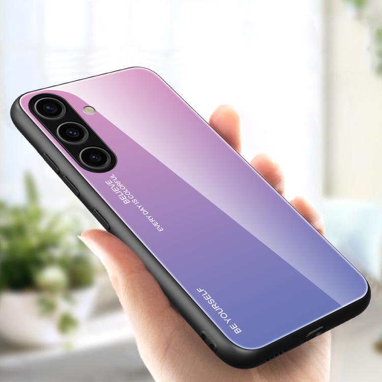 For Samsung Galaxy S25 5G Gradient Color Glass Phone Case(Pink Purple) by buy2fix