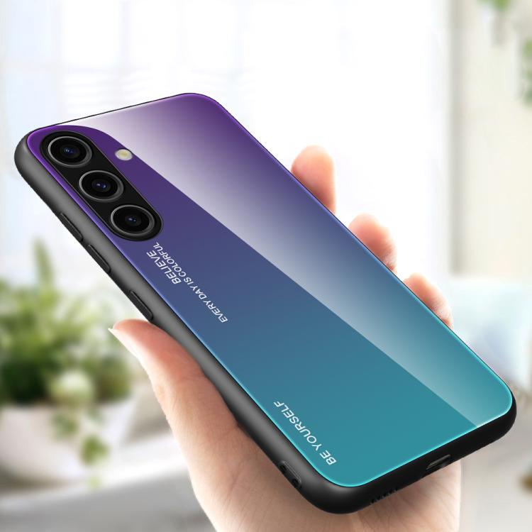 For Samsung Galaxy S25 5G Gradient Color Glass Phone Case(Aurora Blue) by buy2fix