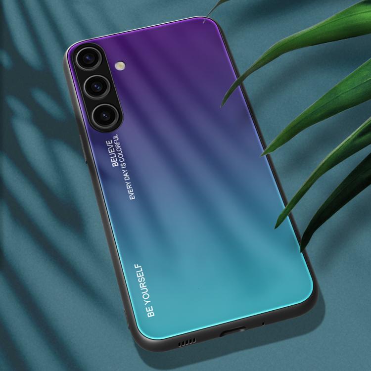 For Samsung Galaxy S25 5G Gradient Color Glass Phone Case(Aurora Blue) by buy2fix