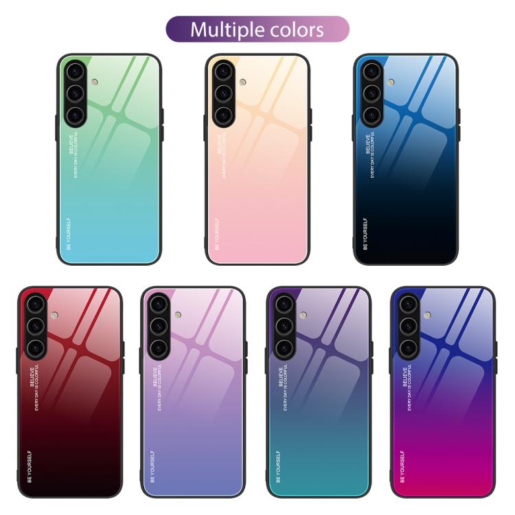 For Samsung Galaxy S25 5G Gradient Color Glass Phone Case(Aurora Blue) by buy2fix