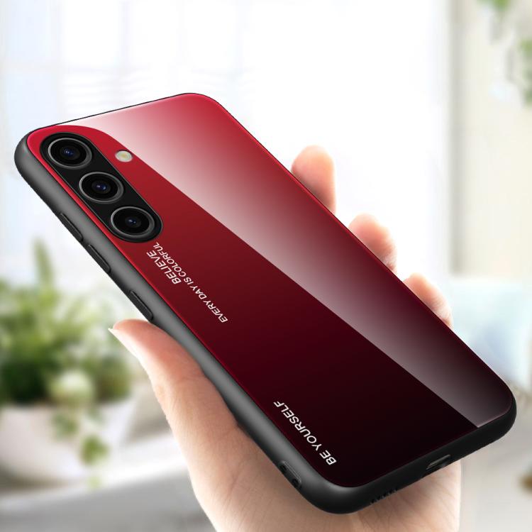 For Samsung Galaxy S25 5G Gradient Color Glass Phone Case(Red Black) by buy2fix