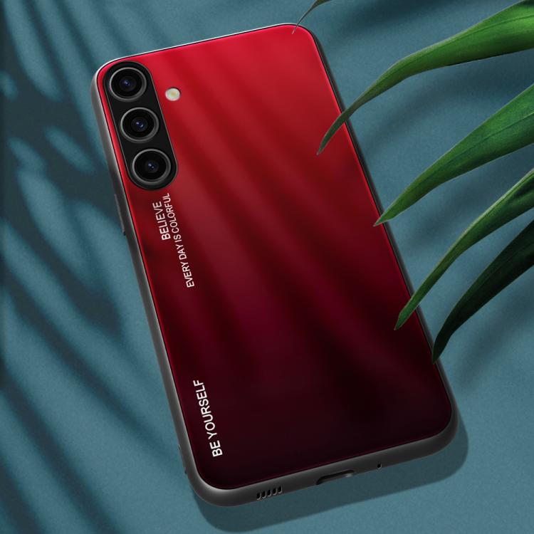 For Samsung Galaxy S25 5G Gradient Color Glass Phone Case(Red Black) by buy2fix