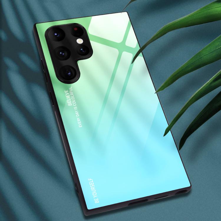 For Samsung Galaxy S25 Ultra 5G Gradient Color Glass Phone Case(Green Cyan) by buy2fix