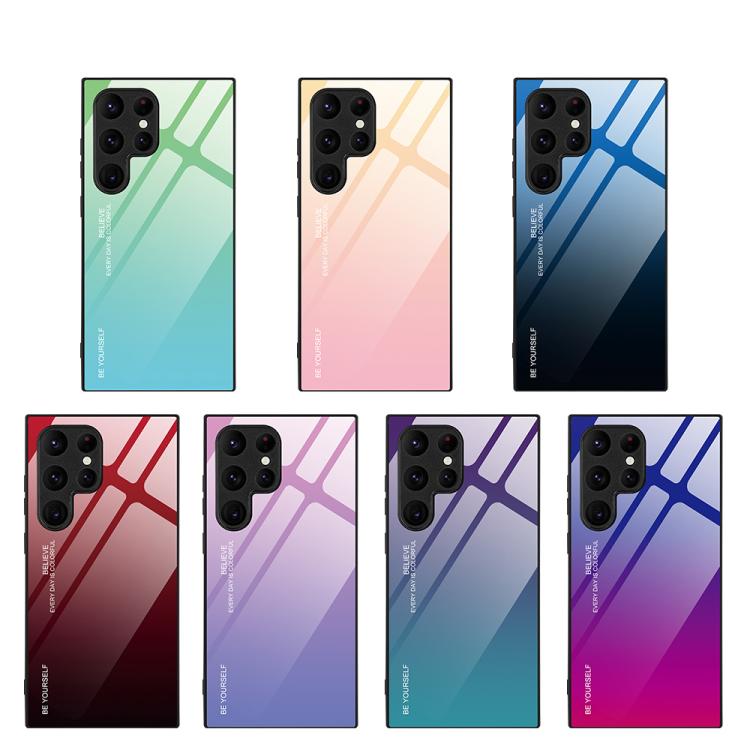 For Samsung Galaxy S25 Ultra 5G Gradient Color Glass Phone Case(Green Cyan) by buy2fix