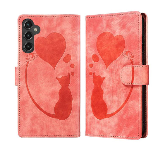 For Samsung Galaxy A17 5G / A26 5G Pen Heart Cat Embossed Leather Phone Case(Orange)
