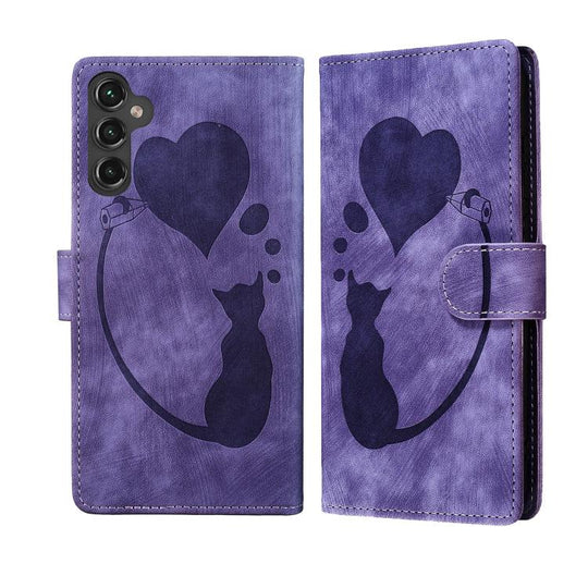For Samsung Galaxy A17 5G / A26 5G Pen Heart Cat Embossed Leather Phone Case(Purple)
