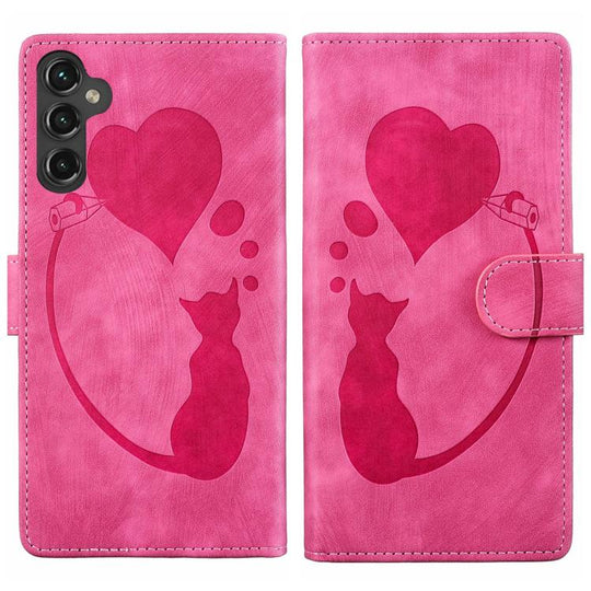 For Samsung Galaxy A57 5G Pen Heart Cat Embossed Leather Phone Case(Pink)