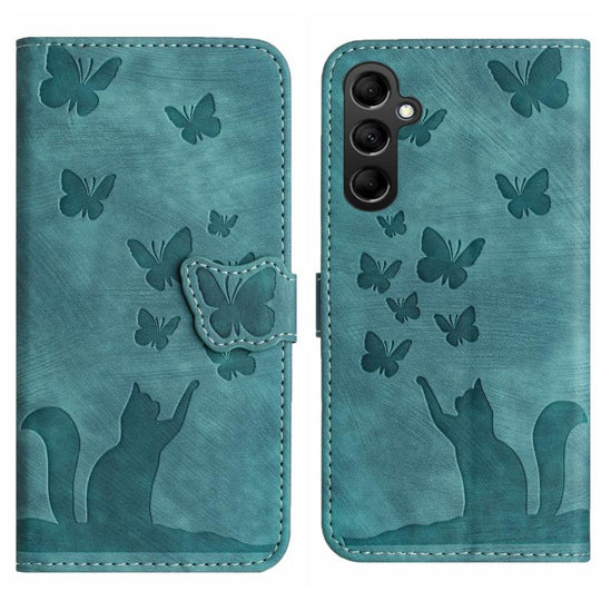 For Samsung Galaxy A56 5G Butterfly Cat Embossing Flip Leather Phone Case(Wathet)