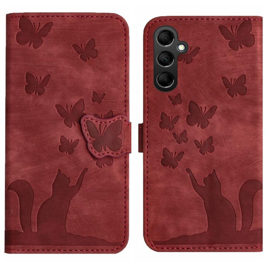 For Samsung Galaxy A26 5G Butterfly Cat Embossing Flip Leather Phone Case(Red)