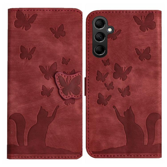 For Samsung Galaxy A37 5G Butterfly Cat Embossing Flip Leather Phone Case(Red)