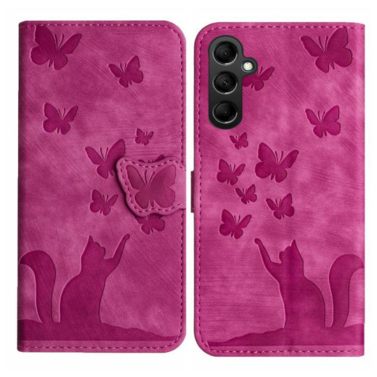 For Samsung Galaxy A37 5G Butterfly Cat Embossing Flip Leather Phone Case(Pink)
