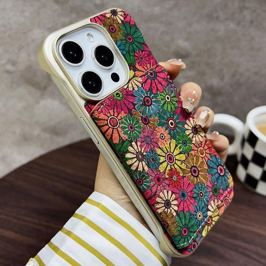 For iPhone 15 Pro Denior D24 Paint MagSafe Card Slot Phone Case(Green Sunflower) - iPhone 15 Pro Cases by Denior | Online Shopping UK | buy2fix