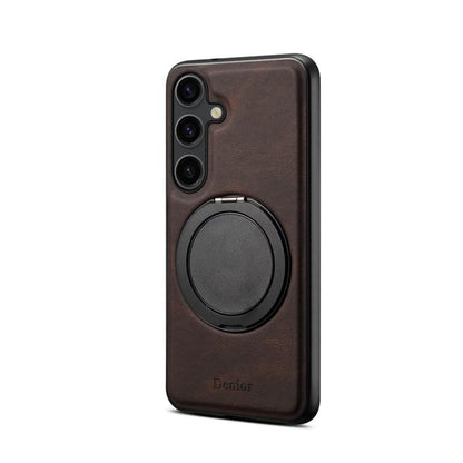For Samsung Galaxy S25 5G Denior A14 Skin Feel Rotating Holder MagSafe Phone Case(Brown) - Galaxy S25 5G Cases by Denior | Online Shopping UK | buy2fix