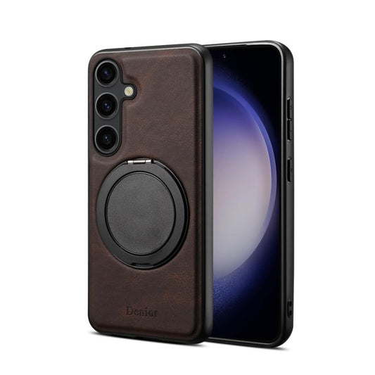 For Samsung Galaxy S25+ 5G Denior A14 Skin Feel Rotating Holder MagSafe Phone Case(Brown) - Galaxy S25+ 5G Cases by Denior | Online Shopping UK | buy2fix