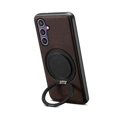 For Samsung Galaxy S24 5G Denior A14 Skin Feel Rotating Holder MagSafe Phone Case(Brown) - Galaxy S24 5G Cases by Denior | Online Shopping UK | buy2fix