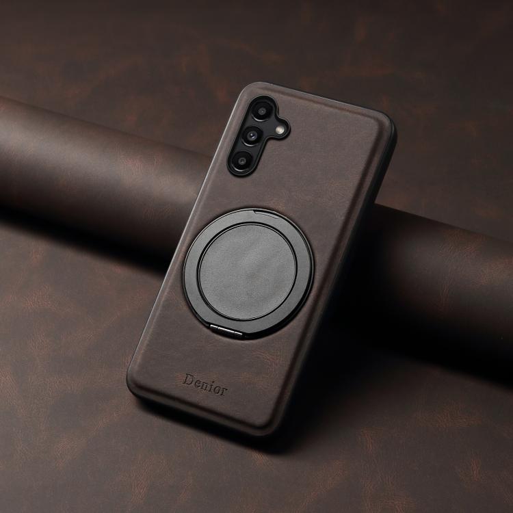 For Samsung Galaxy A15 5G Denior A14 Skin Feel Rotating Holder MagSafe Phone Case(Brown) - Galaxy Phone Cases by Denior | Online Shopping UK | buy2fix