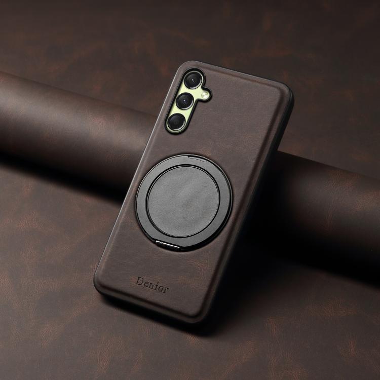 For Samsung Galaxy A16 5G Denior A14 Skin Feel Rotating Holder MagSafe Phone Case(Brown) - Galaxy Phone Cases by Denior | Online Shopping UK | buy2fix