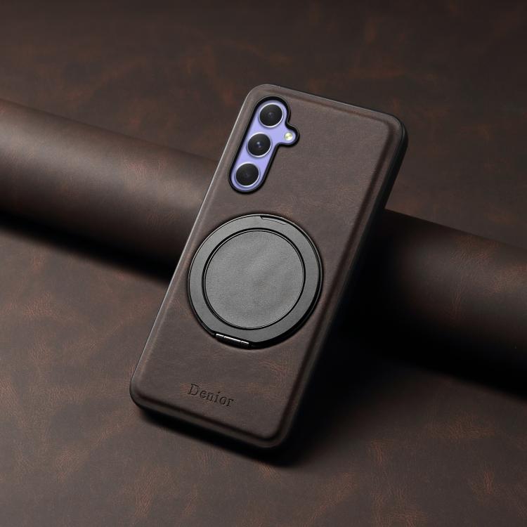 For Samsung Galaxy A55 5G Denior A14 Skin Feel Rotating Holder MagSafe Phone Case(Brown) - Galaxy Phone Cases by Denior | Online Shopping UK | buy2fix