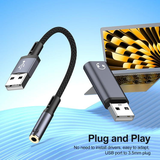 USB Male to 3.5mm Female Audio Adapter(Grey) - Audio Adapter by buy2fix | Online Shopping UK | buy2fix