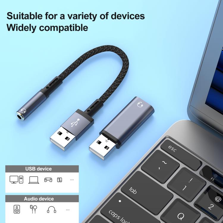 USB Male to 3.5mm Female Audio Adapter(Grey) - Audio Adapter by buy2fix | Online Shopping UK | buy2fix