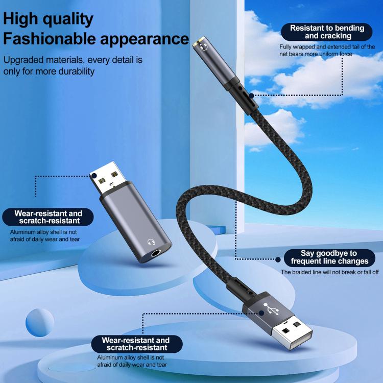 USB Male to 3.5mm Female Audio Adapter(Grey) - Audio Adapter by buy2fix | Online Shopping UK | buy2fix