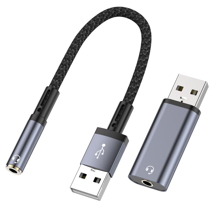 2pcs / Set USB Male to 3.5mm Female Audio Adapter & Cable(Grey) - Audio Adapter by buy2fix | Online Shopping UK | buy2fix