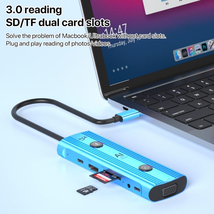 YCE V261 13 in 1 USB-C / Type-C HUB Adapter AI Docking Station(Blue) - USB HUB by buy2fix | Online Shopping UK | buy2fix