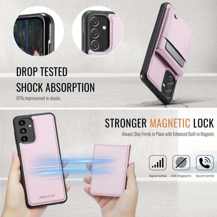 For Samsung Galaxy A13 4G JEEHOOD J06 British Style RFID MagSafe Card Bag PU Phone Case(Pink) - Galaxy Phone Cases by JEEHOOD | Online Shopping UK | buy2fix