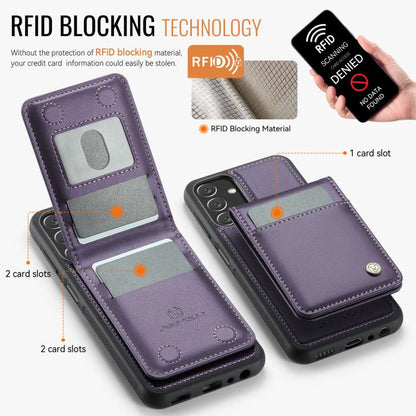 For Samsung Galaxy A13 5G JEEHOOD J06 British Style RFID MagSafe Card Bag PU Phone Case(Purple) - Galaxy Phone Cases by JEEHOOD | Online Shopping UK | buy2fix