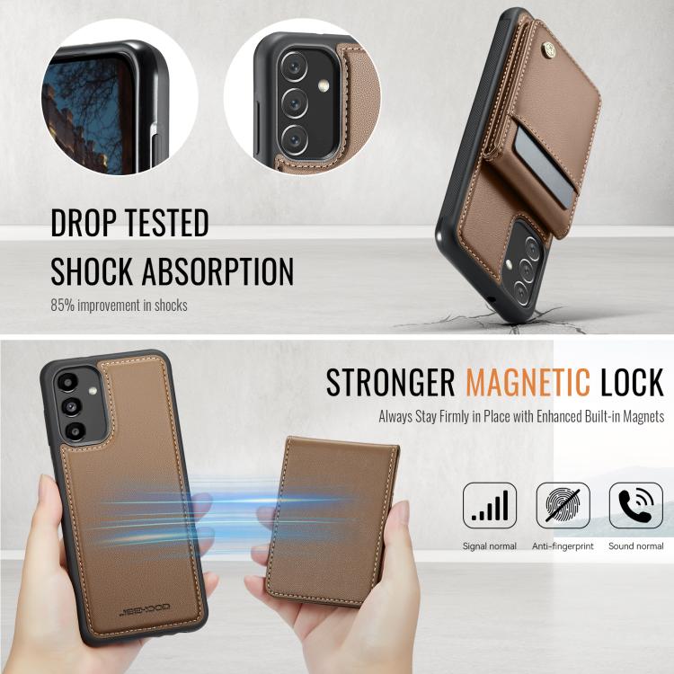 For Samsung Galaxy A13 5G JEEHOOD J06 British Style RFID MagSafe Card Bag PU Phone Case(Brown) - Galaxy Phone Cases by JEEHOOD | Online Shopping UK | buy2fix