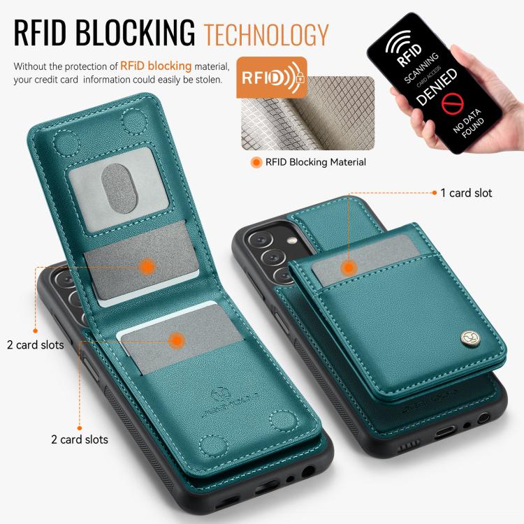 For Samsung Galaxy A13 5G JEEHOOD J06 British Style RFID MagSafe Card Bag PU Phone Case(Green) - Galaxy Phone Cases by JEEHOOD | Online Shopping UK | buy2fix