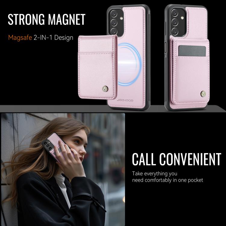 For Samsung Galaxy A13 5G JEEHOOD J06 British Style RFID MagSafe Card Bag PU Phone Case(Pink) - Galaxy Phone Cases by JEEHOOD | Online Shopping UK | buy2fix