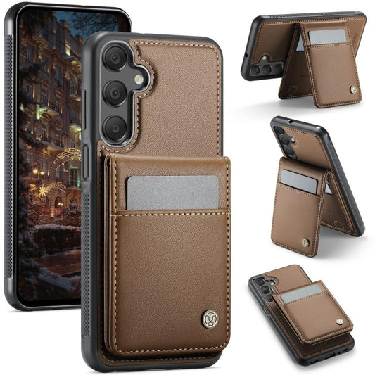 For Samsung Galaxy A25 5G JEEHOOD J06 British Style RFID MagSafe Card Bag PU Phone Case(Brown) - Galaxy Phone Cases by JEEHOOD | Online Shopping UK | buy2fix