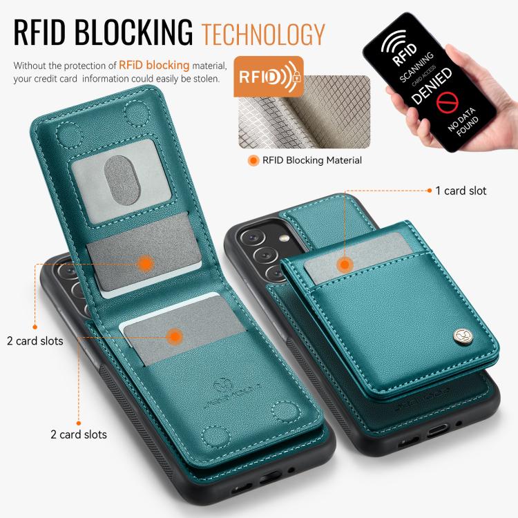 For Samsung Galaxy A34 5G JEEHOOD J06 British Style RFID MagSafe Card Bag PU Phone Case(Green) - Galaxy Phone Cases by JEEHOOD | Online Shopping UK | buy2fix