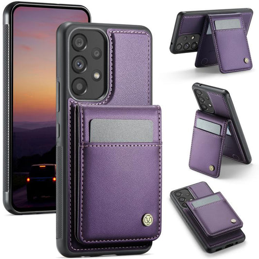 For Samsung Galaxy A53 5G JEEHOOD J06 British Style RFID MagSafe Card Bag PU Phone Case(Purple) - Galaxy Phone Cases by JEEHOOD | Online Shopping UK | buy2fix