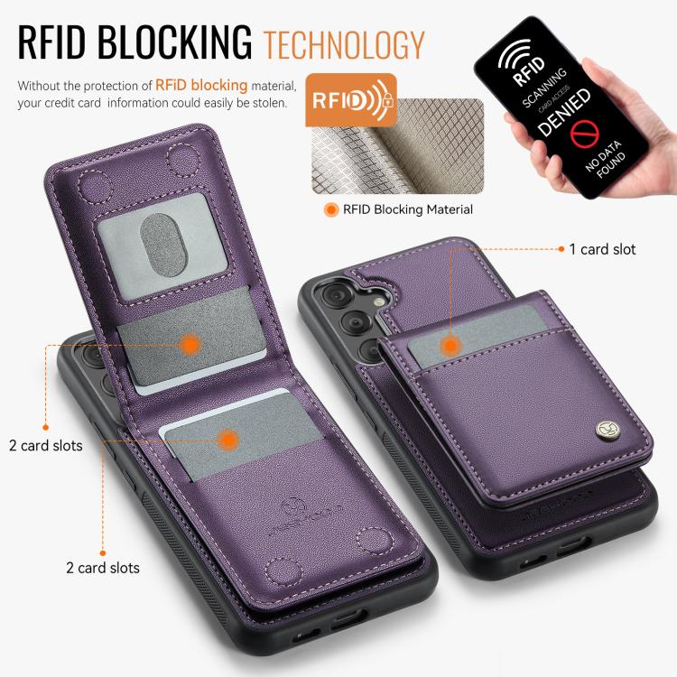 For Samsung Galaxy A55 5G JEEHOOD J06 British Style RFID MagSafe Card Bag PU Phone Case(Purple) - Galaxy Phone Cases by JEEHOOD | Online Shopping UK | buy2fix