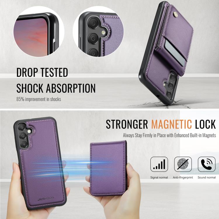 For Samsung Galaxy A55 5G JEEHOOD J06 British Style RFID MagSafe Card Bag PU Phone Case(Purple) - Galaxy Phone Cases by JEEHOOD | Online Shopping UK | buy2fix